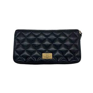 Chanel 2.55 Quilted Leather Zip Wallet Black